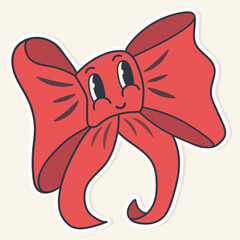 Gift bow character sticker. An illustration of a tied ribbon in red.