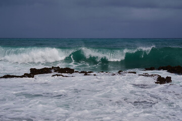 waves breaking on a beach...