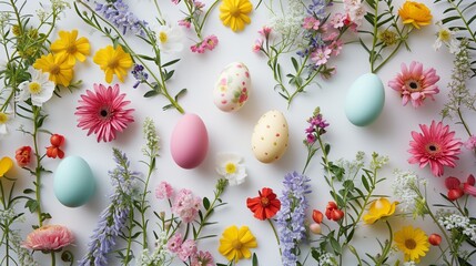 Fototapeta na wymiar Easter colorful eggs background. Generative AI