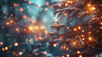 Tangled strings of twinkling lights, patiently untangling and arranging them to adorn the tree. - obrazy, fototapety, plakaty