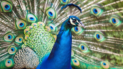 Obraz premium A resplendent peacock stands proudly displaying its radiant plumage in the wild.