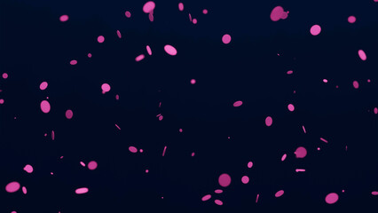 falling glowing pink coins against dark background, 3d render
