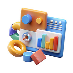 Obraz premium 3d Online marketing, financial report chart, data analysis, and web development concept.