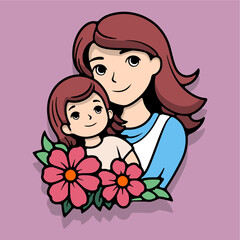 mother with flowers from her daughter icon vector