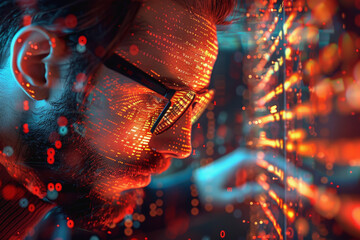 Professional it specialist using device writing code computer network maintenance, AI Generated