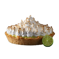 A coconut lime meringue pie isolated on transparent background, png