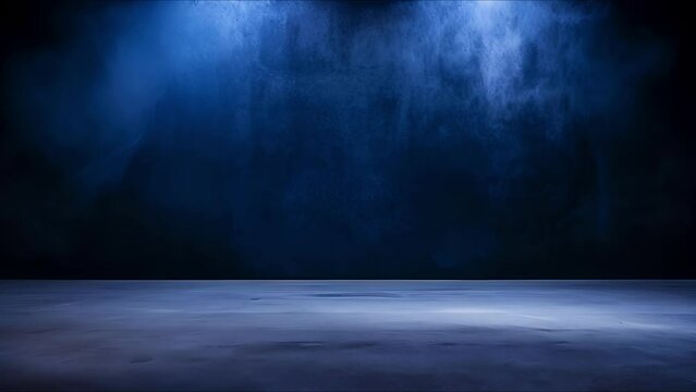 Room with smoke and light. Empty space with concrete floor and neon illumination. AI-generated.