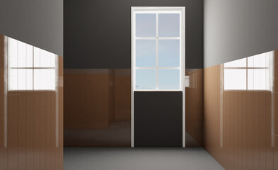 Clean and fresh bathroom with natural light. 3D rendering.