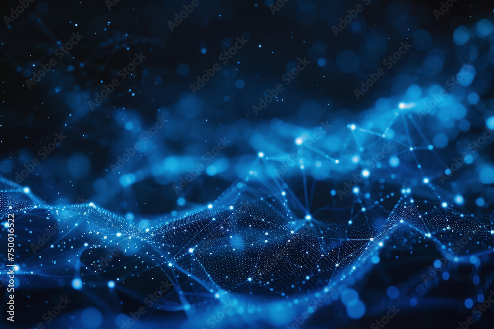 Wall mural technology pattern abstract net lines with small dots on every line, style blue neon type.