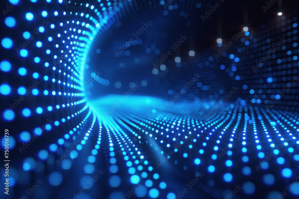 Wall mural technology pattern abstract net lines with small dots on every line, style blue neon type.