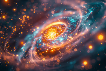 Fototapeta premium An abstract representation of a galaxy, featuring glowing spiral arms and a plethora of stars, capturing the mesmerizing beauty of the cosmos.