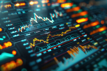 The financial stock market graph on a digital screen cinematographic shot close-up. AI Generated