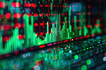 The financial stock market graph on a digital screen cinematographic shot close-up. AI Generated