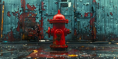 Symbolizing Urban Disrepair: A Fire Hydrant Against a Grungy Backdrop. Concept Urban Decay, Grunge Setting, Fire Hydrant Photography, Symbolic Imagery