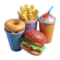 3d fast food icon set. design for fast food delivery. minimal design concept.