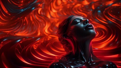 Futuristic female portrait. Beautiful woman in red and blue neon light. Fashion and style. Ai-generated. - Powered by Adobe