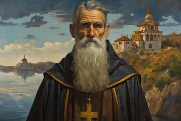Fototapeta premium Saint Irenaeus oil painting illustration