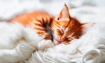 cute kitten is sleeping. Selective focus. - obrazy, fototapety, plakaty
