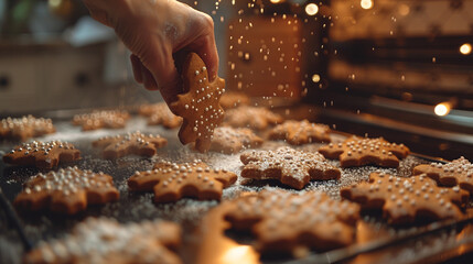 The sweet scent of gingerbread cookies baking, filling the kitchen with the warmth of holiday treats. - obrazy, fototapety, plakaty
