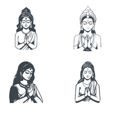 A Set of Conceptual Ink Drawing Illustrations of the pious Woman engrossed in prayer