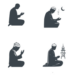 A Set of Conceptual Ink Drawing Illustrations of the pious man engrossed in prayer