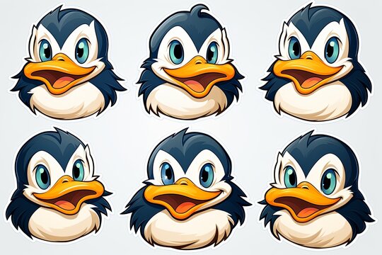 Printable cute duck mascot icon sticker clipart cartoon Illustration set