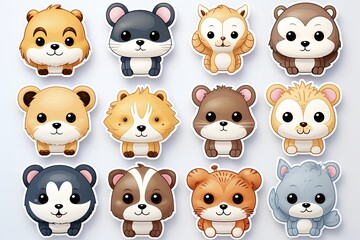 Printable cute pets animal doodle sticker clipart cartoon Illustration set