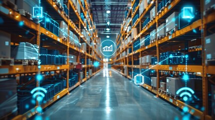 Obraz premium iot and industrial automation in the warehouse,Distribution center and communication network concept.