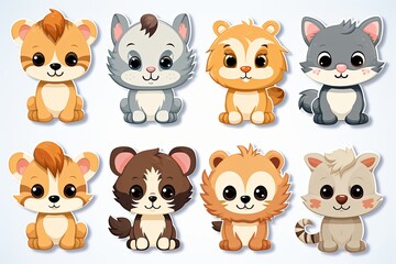 Printable cute pets animal doodle sticker clipart cartoon Illustration set