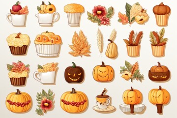 Printable thanksgiving autumn sticker clipart Illustration set on white background