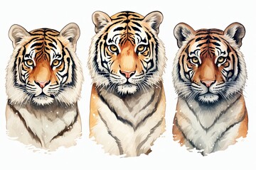 Fototapeta na wymiar Set of Printable tiger head sticker clipart Illustration set with mascot logo icon