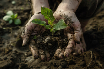 Hands planting seedlings