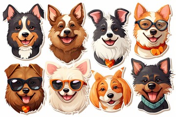 Printable cute pets animal doodle sticker clipart cartoon Illustration set - obrazy, fototapety, plakaty