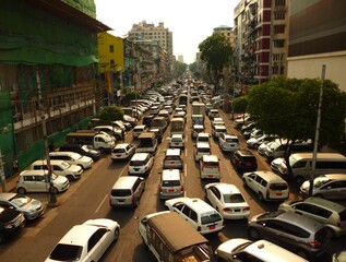 Traffic jam in Yangon, Myanmar