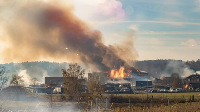 Scene of building burning out by accident animation video looping motion