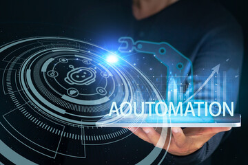 AI ,Business visionary points to AI letter icon on a world map, symbolizing the strategic utilization of AI in global business. Embrace innovation and navigate the future of intelligent technology