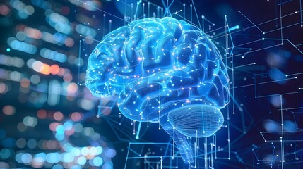 Blue Brain in a City with Technology in VRay Tracing Style