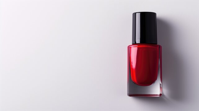 Elegant red nail polish bottle on a minimalistic white surface