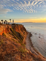 California coast lighthouse Cliffs Sunset