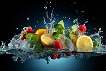 Fresh multi fruits and healthy vegetables food diet freshness and cocktail drinks, summer beverage...