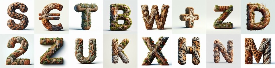 Animal lettering 3D. AI generated illustration