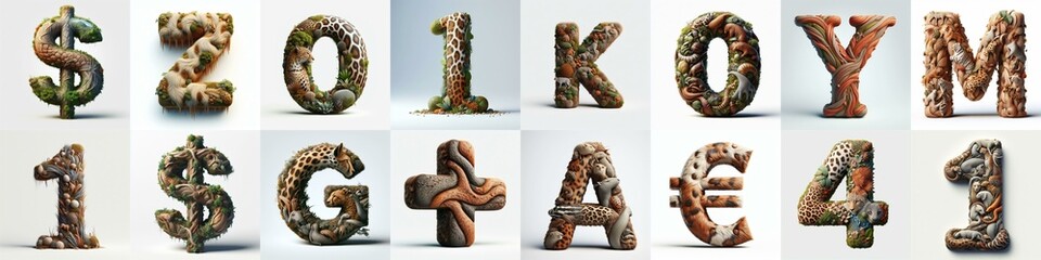 Fototapeta premium Animal lettering 3D. AI generated illustration