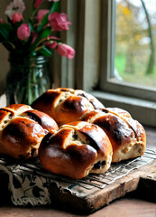 Easter buns on the table. Selective focus.