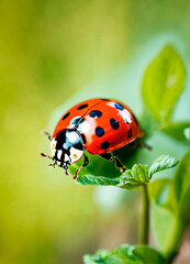 Fototapeta premium ladybug on the grass close-up. Selective focus.