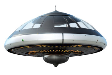 a high quality stock photograph of a single futuristic unidentified flying object ufo isolated on a...