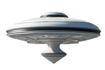 a high quality stock photograph of a single futuristic unidentified flying object ufo isolated on a white background
