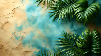 Fototapeta na wymiar Green tropical leaves on an abstract background.