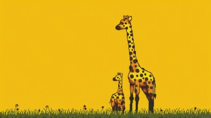 Giraffe mother and baby happy time, pixelation art concept.