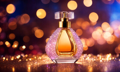 Obraz na płótnie Canvas bottle of perfume on a shiny background. Selective focus.