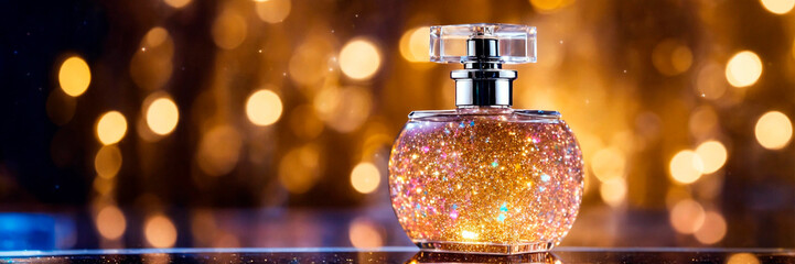 bottle of perfume on a shiny background. Selective focus. - obrazy, fototapety, plakaty